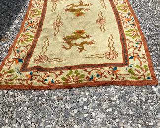 Vintage Chinese Art Deco Wool Rug with Dragon Motif