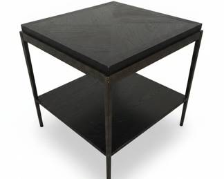 Industrial Black Wood and Metal End Table