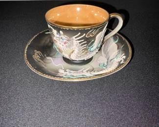 Occupied Japan Moriage Dragonware Demitasse Tea Cup and Saucer