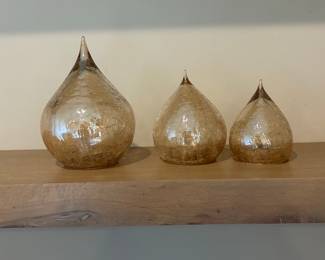 Vintage Amber Crackle Glass Teardrop Decorative Set