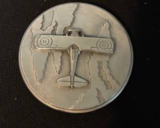 Vintage Fort Pewter Biplane Medallion