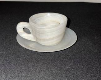 Hand -Carved White Banded Onyx Stone Demitasse cup and saucer set