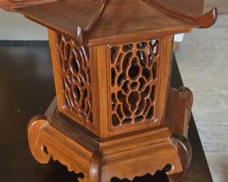 Vintage Rosewood Chinese Pagoda Table Lamp