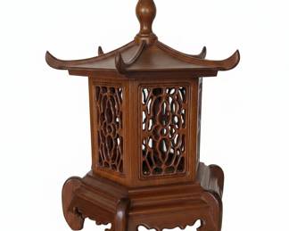 Vintage Rosewood Chinese Pagoda Table Lamp