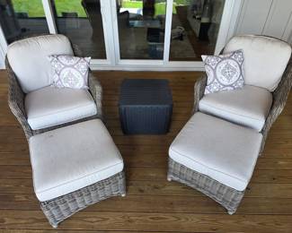Wicker Swivel Rocker Patio Set with Ottomans
