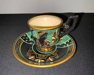 D. Vassilopoulos Hand-Painted Greek Pottery Cup and Saucer