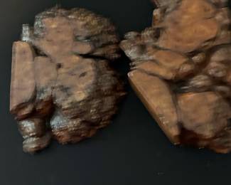 Vintage Burl Wood Serving Trays with Carved Recesses
