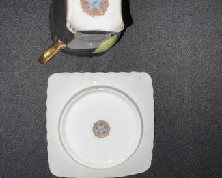 Saji Fancy China Occupied Japan Demitasse Cup and Saucer with Pink Tulips