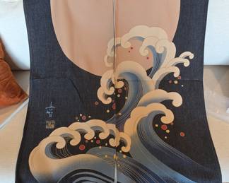 BAIHT HOME Cotton Linen Long Hokusai Ukiyoe Moon Noren Curtain