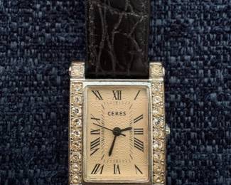 Ceres Rectangular Crystal-Accented Ladies Watch