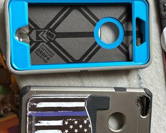 Lot of Two Used Smartphone Protective Cases: OtterBox Defender Series for iPhone 7/8 and "Impact Strong" Thin Blue Line Case