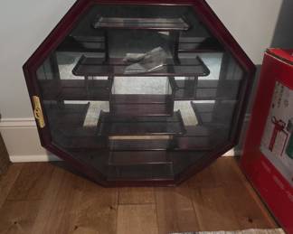 Vintage Octagonal Wall-Mounted Curio Cabinet with Mirrored Back