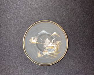 Vintage Japanese Black and Gold Lithophane Teacup and Saucer Set