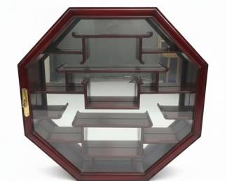 Vintage Octagonal Wall-Mounted Curio Cabinet with Mirrored Back