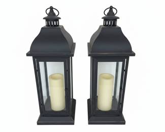 Decorative Black Metal Lanterns with LED Candles