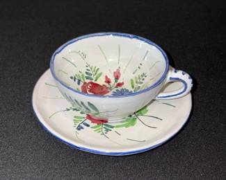 Vintage Italian Hand-Painted Majolica Cup and Saucer