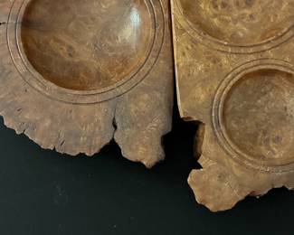 Vintage Burl Wood Serving Trays with Carved Recesses