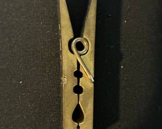 Vintage Solid Brass "YES" Clothespin Desk Clip