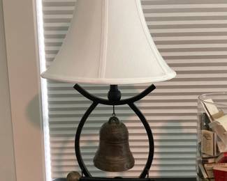 Vintage Cast Iron Dinner Bell Table Lamp with Suspended Bell