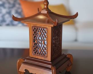 Vintage Rosewood Pagoda Table Lamp From Asia