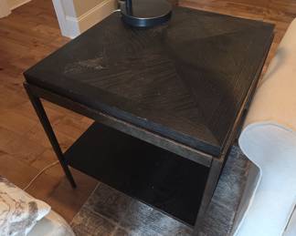 Industrial Black Wood and Metal End Table