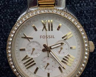 Fossil Cecile Two-Tone Chronograph Watch with Crystal Bezel