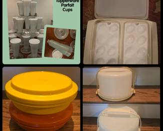 Lots of great vintage Tupperware. This sampling of $10 Tupperware includes: Set of 6 Parfaits (3 sets Available), Deviled Egg Keeper.Pair of Store & Serve Bowls, Cake Carrier (2available)