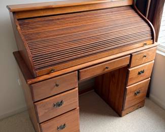 Vintage-style solid pine roll top desk