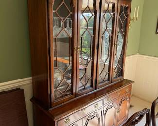 Thomasville Chippendale-style cherry two-part china cabinet
