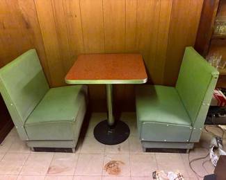 Vintage banquette and bar table