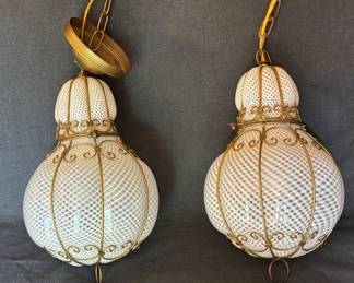 Pair of Venetian lattacino pendant lights