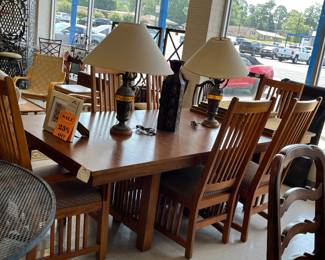 Amish mission style oak table and chairs.