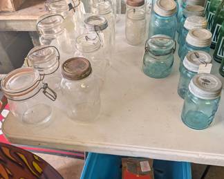 Mason Jars (Blue & White), Some with Lids