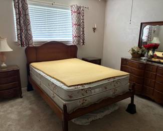 French provincial full size bedroom set - bed, with 2nightstands and dresser with mirror