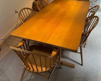 Vintage Nichols Stone Gardner MA Solid Wood Dining Set Table 6 Windsor Chairs