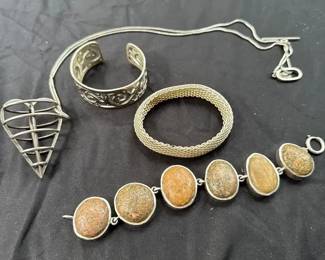 Sterling Silver Jewelry Lot, Marked Pieces, .14 kg Total