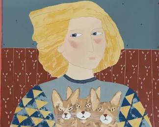 Dale Gottlieb Woman With Three Abyssinians Framed Limited Edition Print with Paperwork