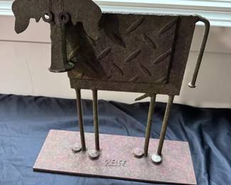 Bill Heise Metal Bull Sculpture, Signed Folk Art Animal Sculpture with Paperwork