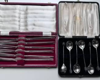 Vintage EPNS Silver Plate Boxed Sets Coffee Spoons Lobster Picks 2 Sets