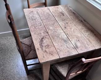 Rustic Wood Kitchen Table Desk with Drawer and 3 Chairs