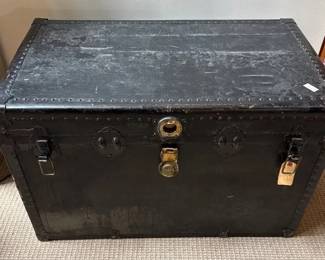 Large Vintage Black Storage Trunk with Metal Hardware