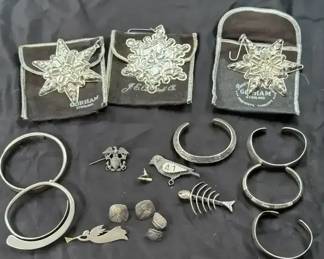 Sterling Silver Jewelry Ornament Lot, Gorham Sterling Stars, .21 kg Total