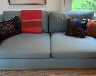 Light Blue Modern Upholstered Loveseat Sofa with Square Arms
