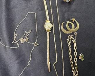 Fine 18K Solid Gold Fine Jewelry Lot feat. Vintage Omega Gold Wristwatch Approx. .07 kg