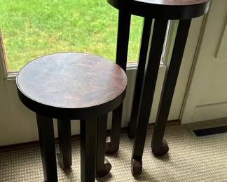 Pair of Run Run Studio Round Accent Tables, Tall Short