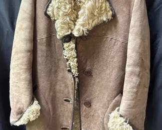 NEW Vintage Antartex Scottish Argentine Dyed Sheepskin Shearling Coat Brown Leather, 39 Length