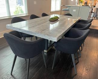 Stone Top Dining Table and Eight Chairs