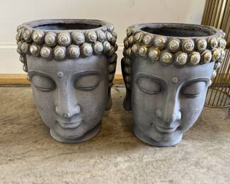 Pair of Buddha Resin Head Planters