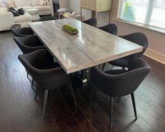 Stone Top Dining Table and Eight Chairs