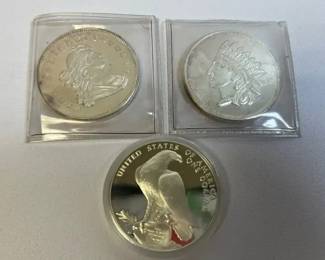 02 One Troy Ounce .999 Silver Dollar Coins, .77 Troy oz Olympic Coin